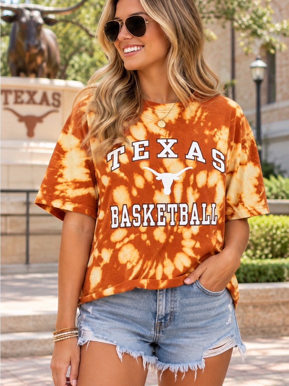 Texas Longhorns Basketball Tie-Dye Cropped Tee - Burnt Orange NCAA
